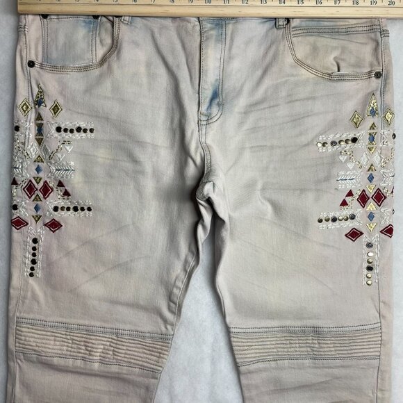 8ighth Dstrkt Mens Blue Pink Boho Embroidered Embellished Denim Jeans 40x34 - Picture 5 of 15